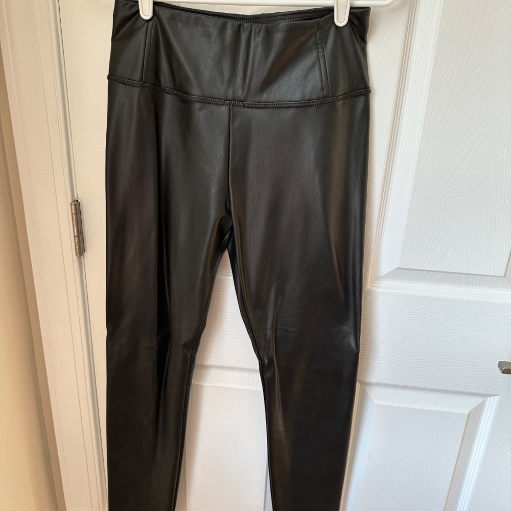 Black pleather leggings. Wide waistband.  Size M.
